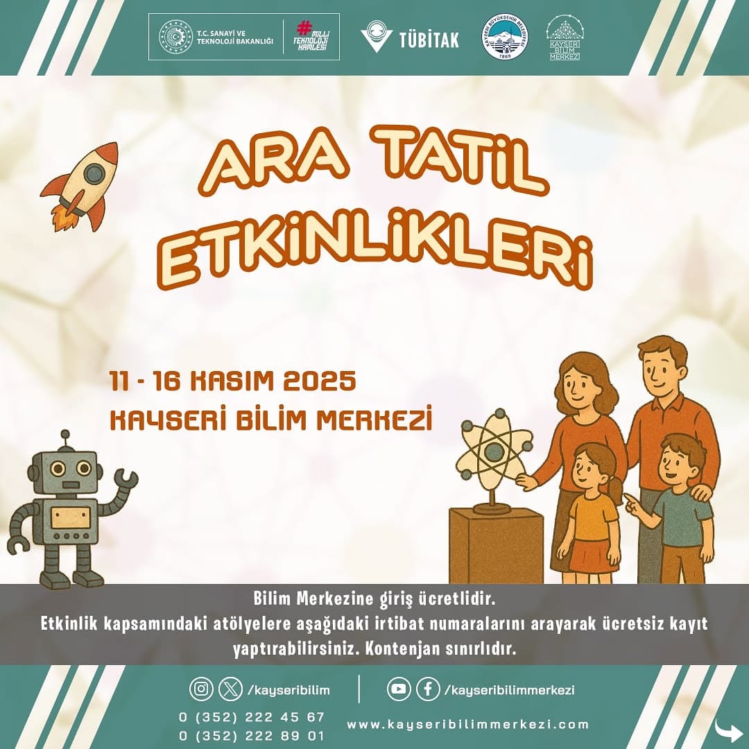 Kayseri Bilim Merkezi'nde Ara Tatil için Bilim Dolu Program