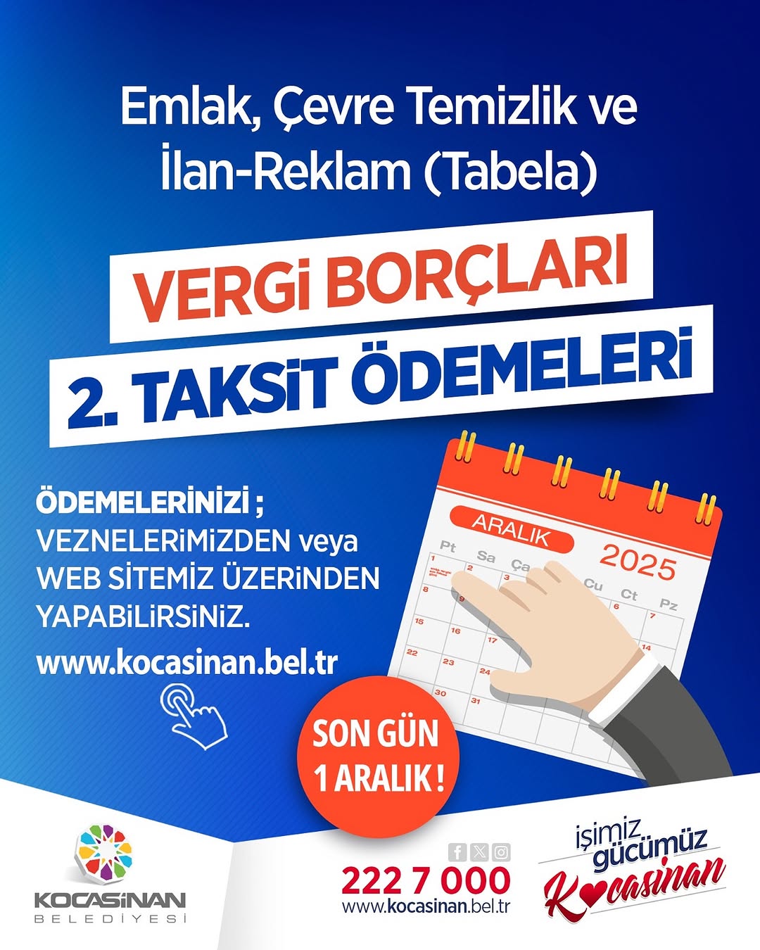 Kayseri Kocasinan'da Vergi Borçları İçin Son Ödeme Tarihi 1 Aralık