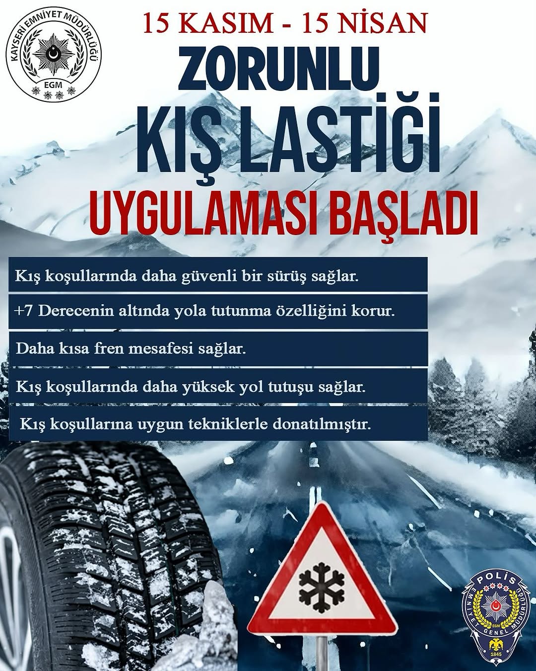 Kayseri'de Kış Lastiği Uyarısı: Trafik Güvenliği İçin Kritik Tedbir