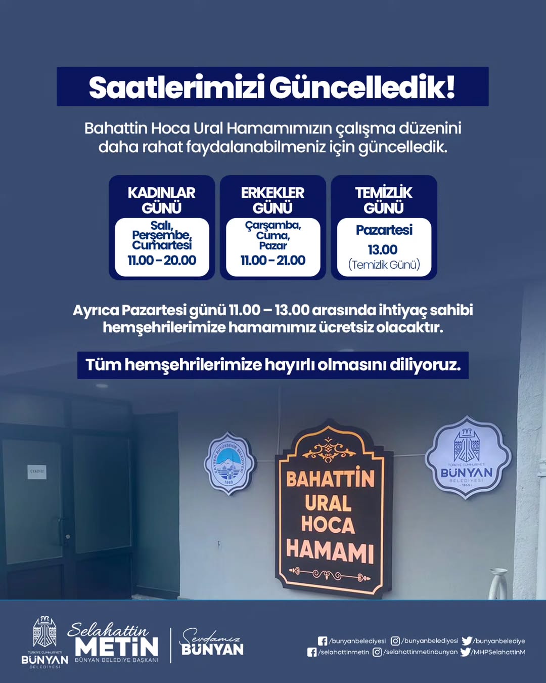Bünyan'da Tarihi Bahattin Ural Hoca Hamamı'nın Çalışma Saatleri Güncellendi
