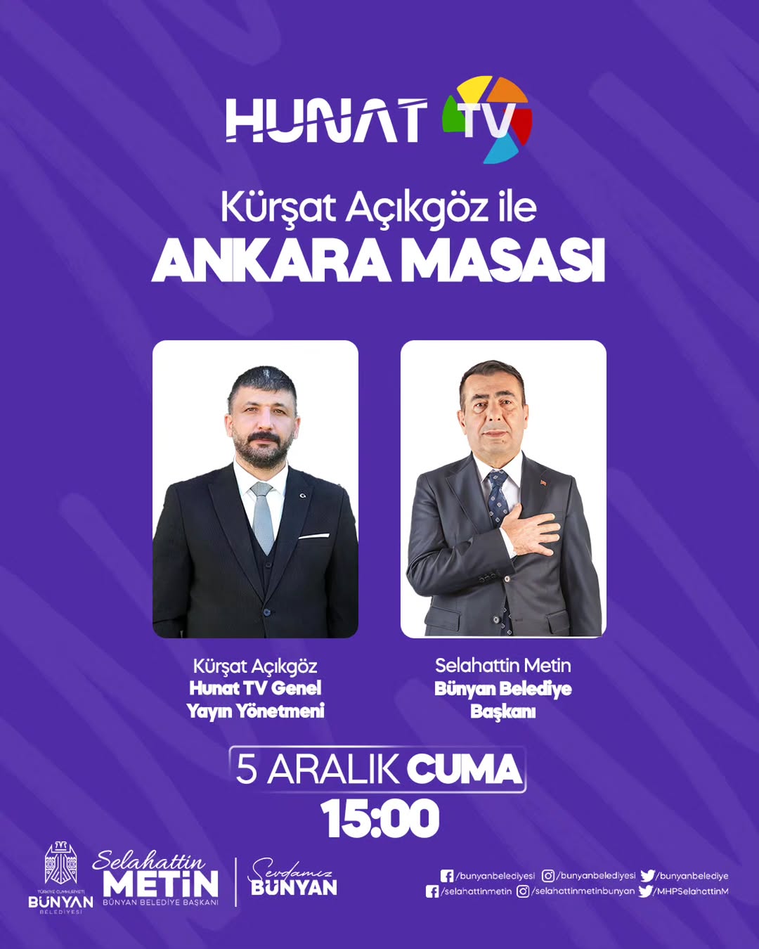 Bünyan Belediye Başkanı, Ankara Masası Programında İlçenin Projelerini Anlatacak