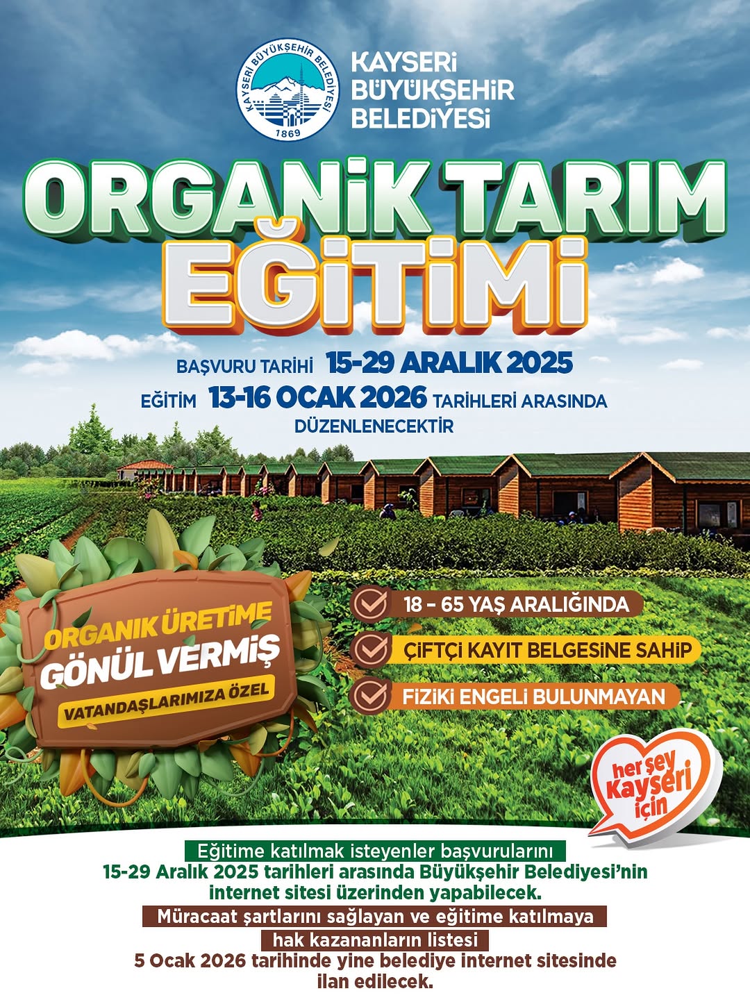 Kayseri'de Organik Tarım Eğitimi Başvuruları Başlıyor