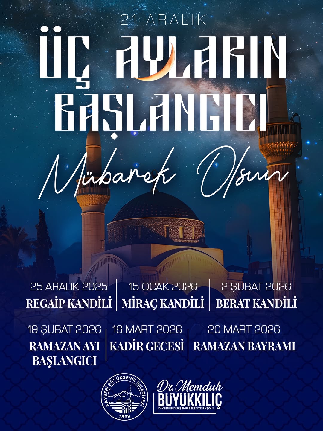 Kayseri'de Üç Ayların Başlangıcı İçin Hayır Temennisi