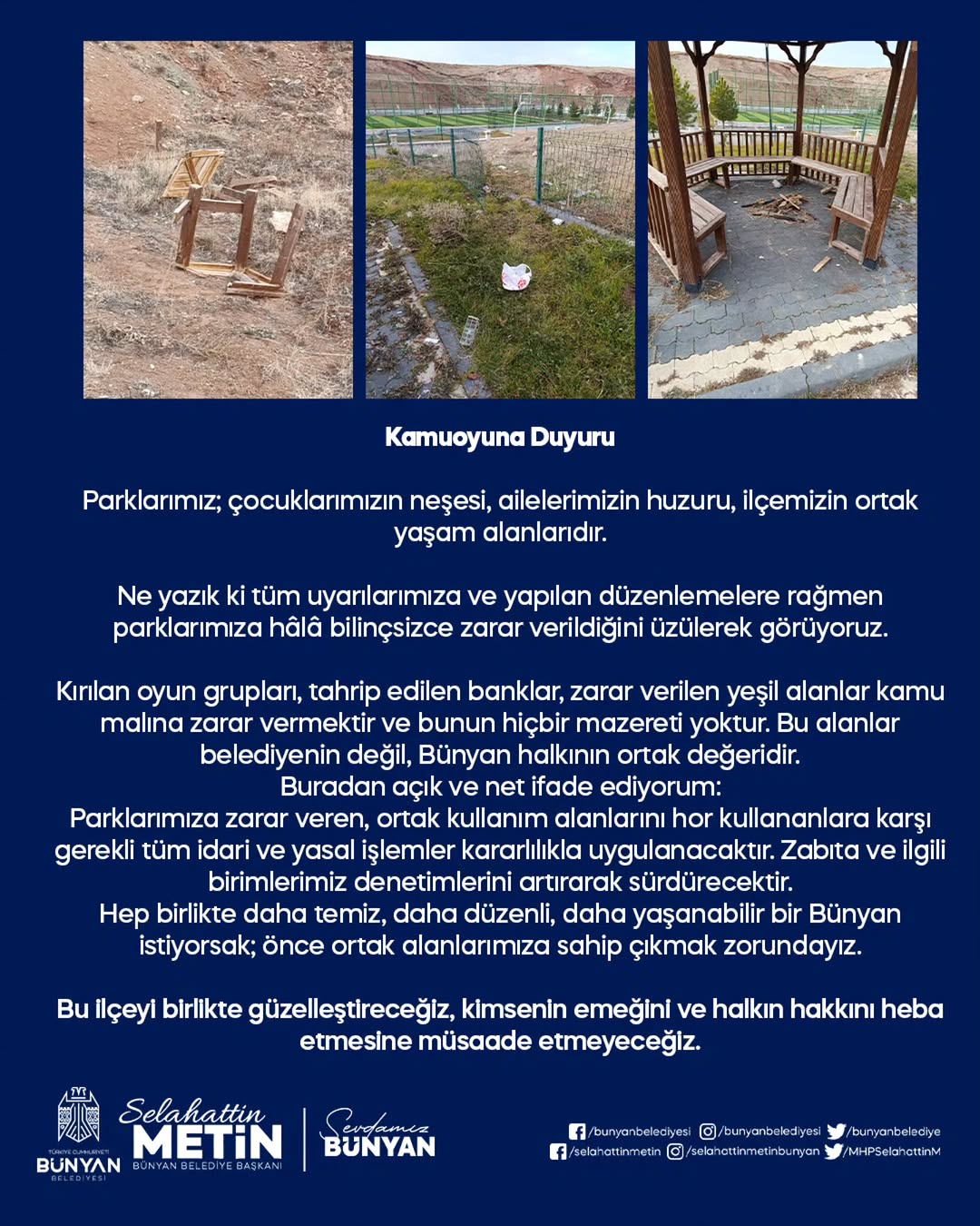 Bünyan Belediyesi, Parklara Verilen Bilinçsiz Zararlara Karşı İdari ve Yasal İşlem Uygulayacak