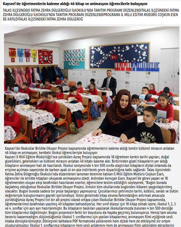 Kayseri'den Örnek Proje: İlkokullar Birlikte Okuyor