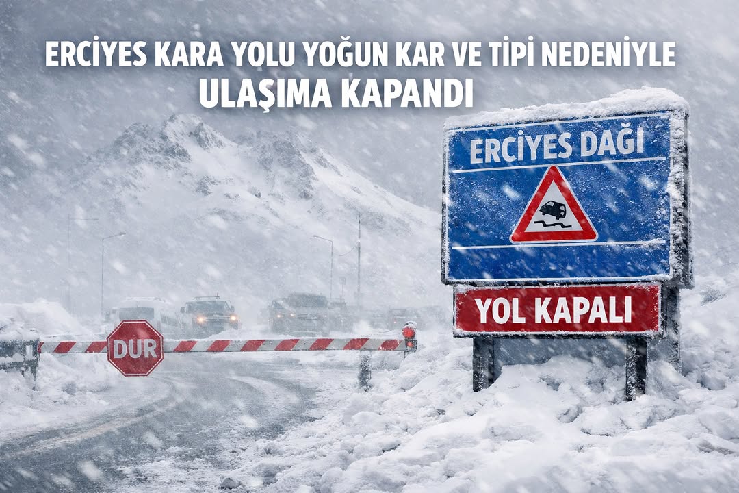 Develi'de Erciyes Kara Yolu Yoğun Kar Yağışı Nedeniyle Ulaşıma Kapandı