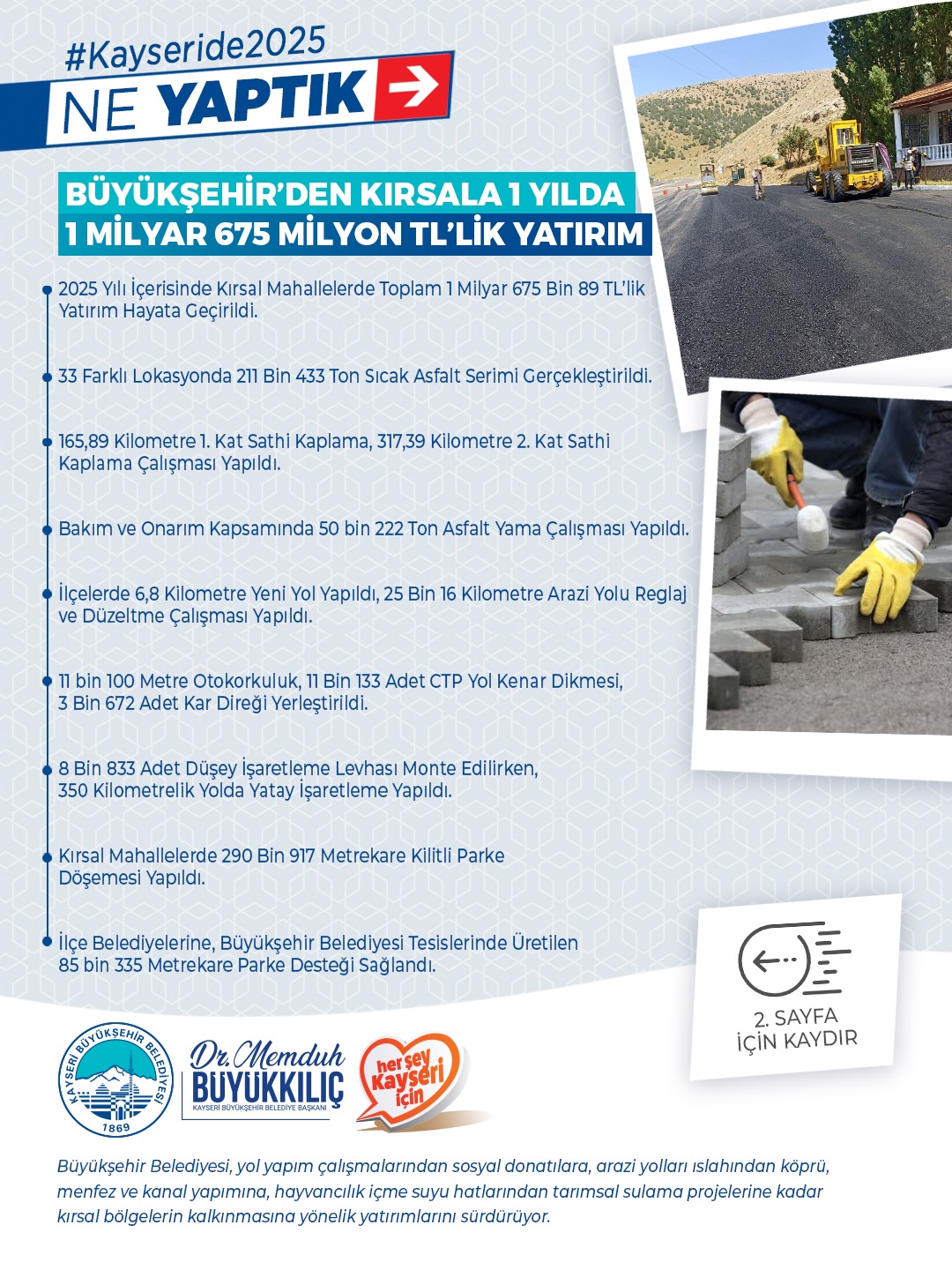 Kayseri'de Kırsal Mahallelere Altyapı ve Su Desteği