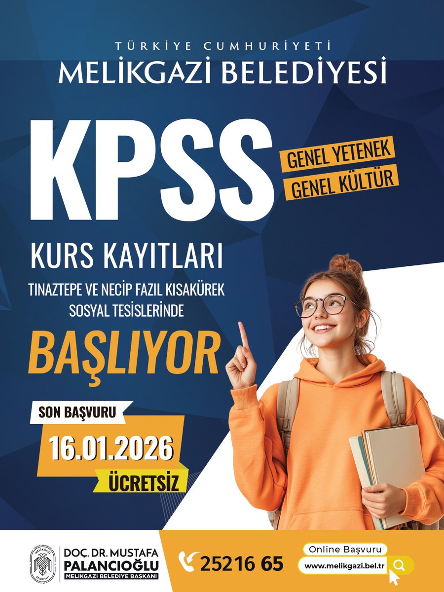 Kayseri Melikgazi'de Ücretsiz KPSS Kursu Kayıtları Başlıyor