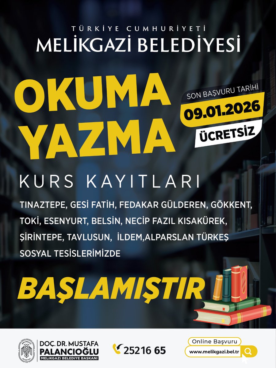 Melikgazi'de Ücretsiz Okuma Yazma Kurslarına Kayıtlar Başladı