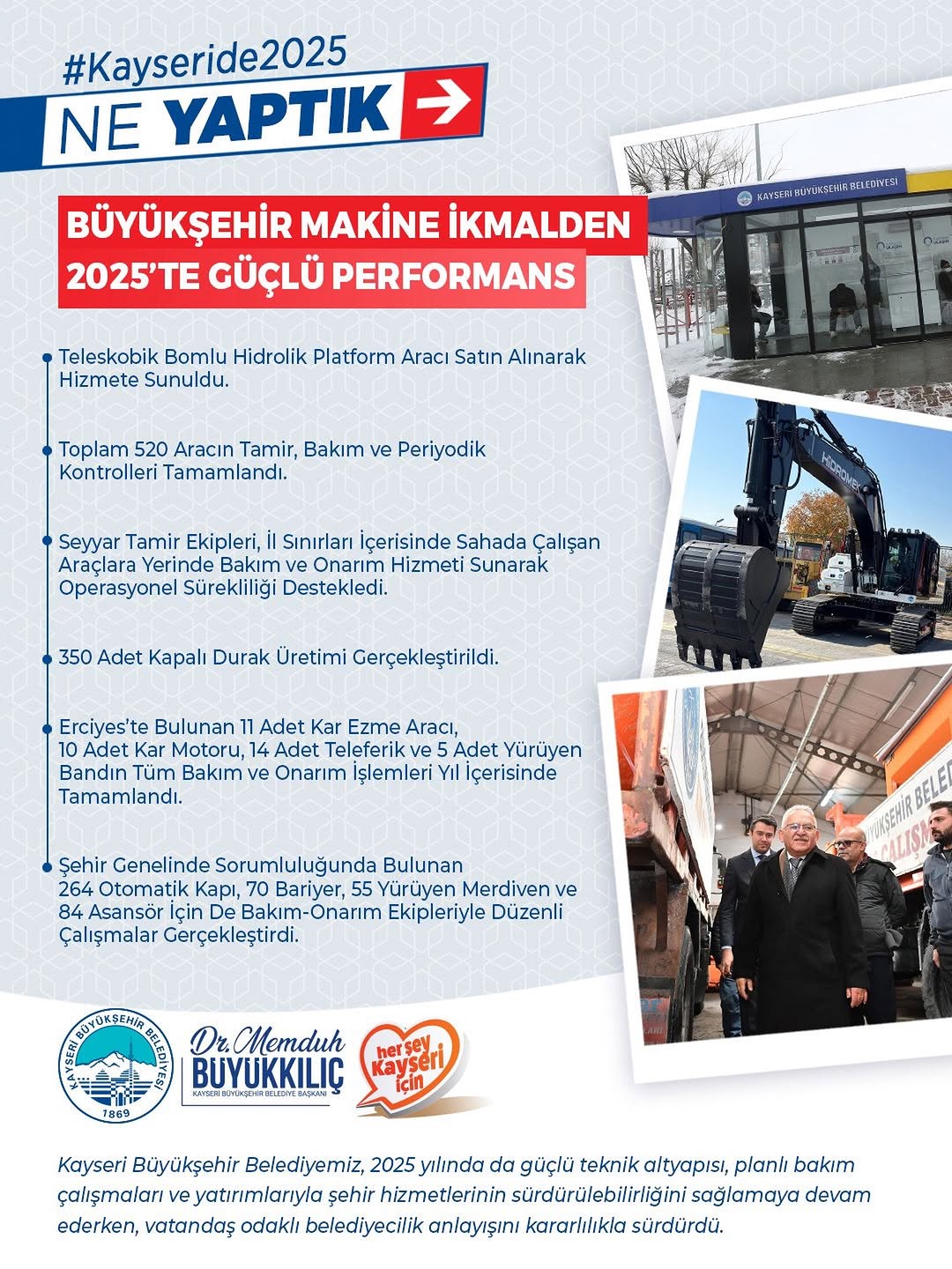 Kayseri'de 2025 Yılında Makine İkmal ve Bakım Çalışmaları Yoğun Geçti