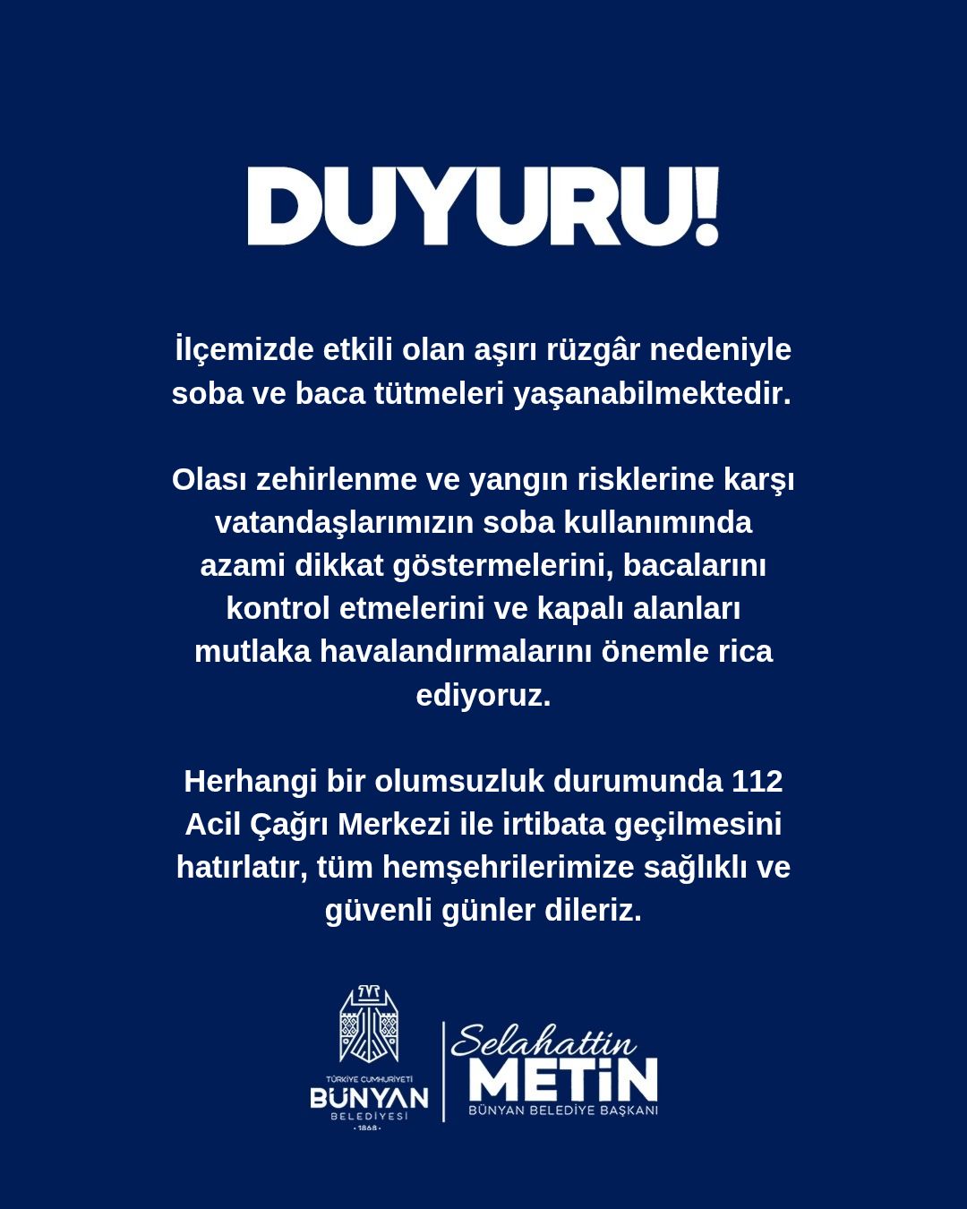 Bünyan'da Soba Zehirlenmelerine Karşı Vatandaşlara Kritik Uyarı