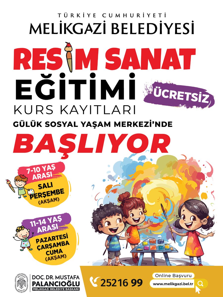Melikgazi'de Çocuklar İçin Ücretsiz Resim Kursu Kayıtları Başladı
