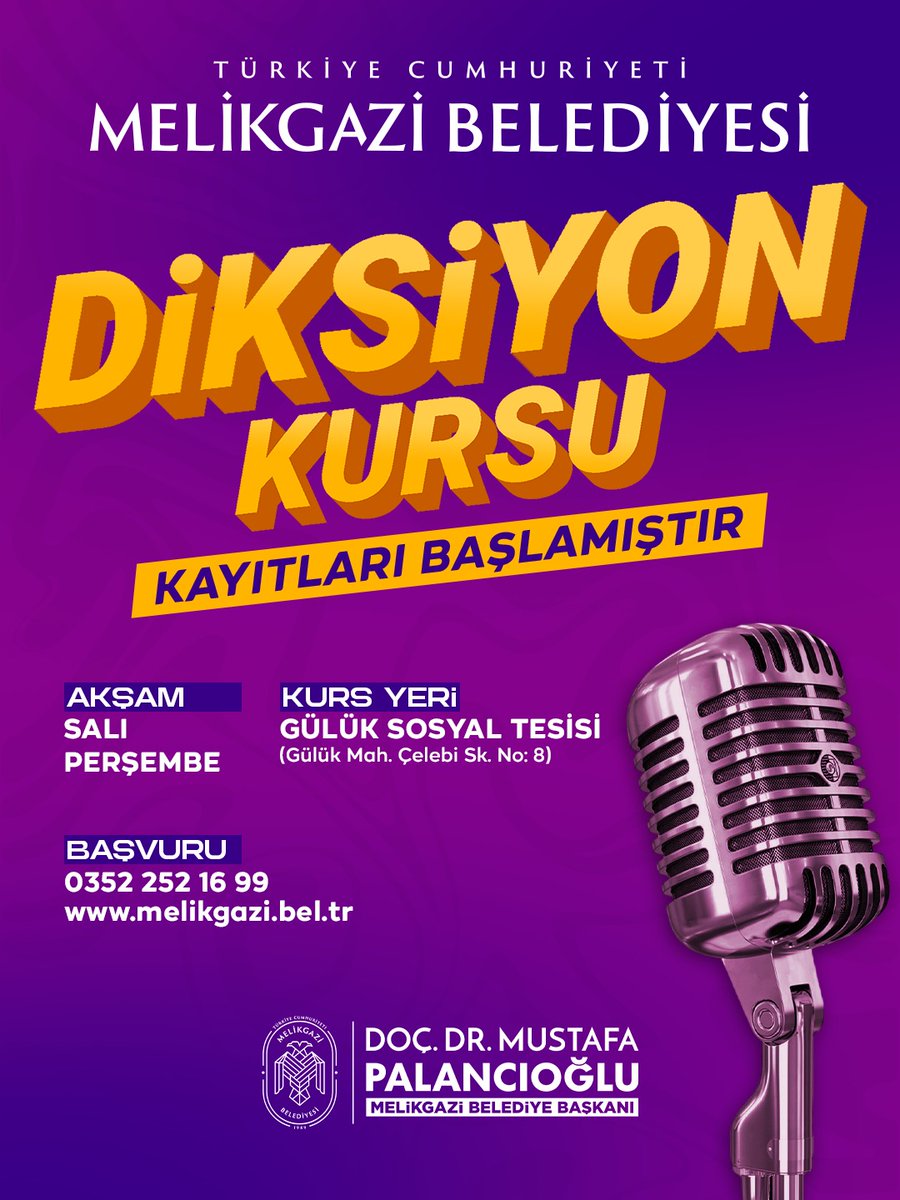 Melikgazi Belediyesi Gülük Sosyal Tesisleri'nde Diksiyon Kursu Kayıtları Başladı