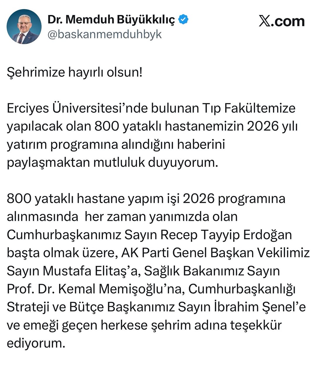 Kayseri'ye Yeni 800 Yataklı Hastane Müjdesi: Erciyes Üniversitesi'nde 2026'da Başlıyor