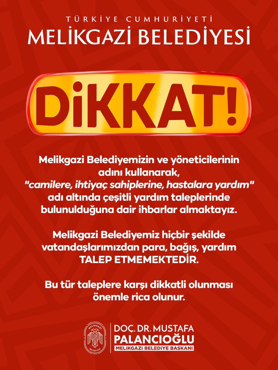 Kayseri Melikgazi Belediyesi'nden Vatandaşlara Dolandırıcılık Uyarısı