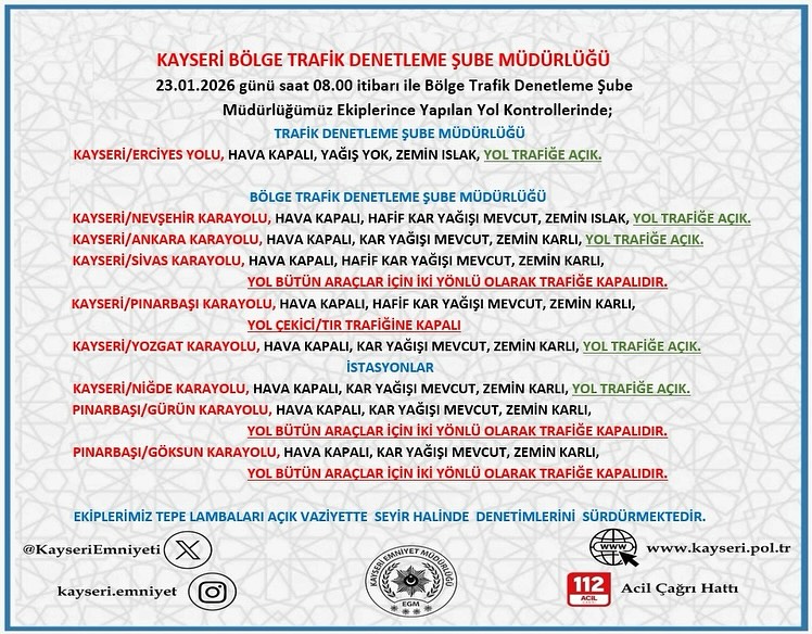 Kayseri'de 23 Ocak 2026 Sabahı Yol ve Hava Durumu Değerlendirmesi
