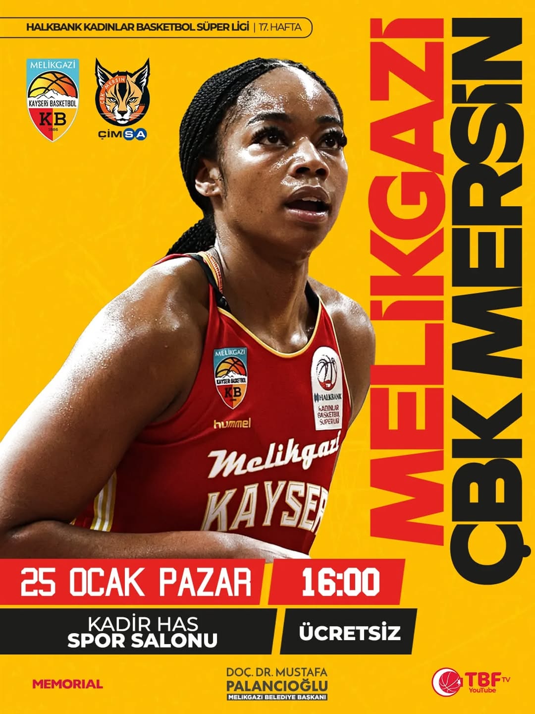 Kayseri'de Ücretsiz Basketbol Maçı: Melikgazi KAYSERİ Basketbol SK, ÇBK Mersin'i Ağırlıyor