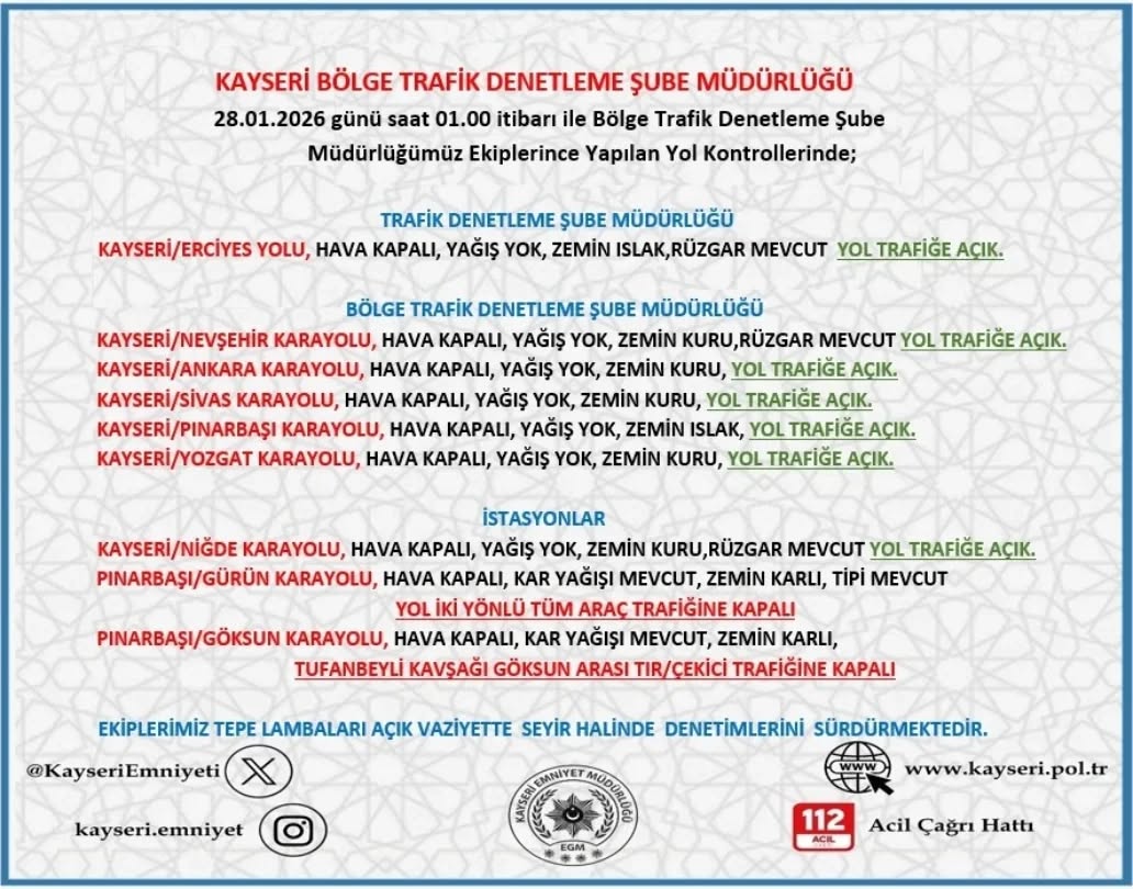 Kayseri'de 28 Ocak Gecesi Kar Yağışı ve Yoğun Sis: Ulaşımda Aksamalar Yaşanıyor