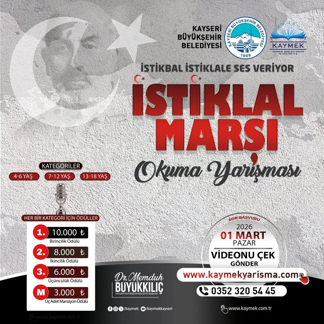 Kayseri'de İstiklal Marşı Okuma Yarışması Başvuruları Başladı