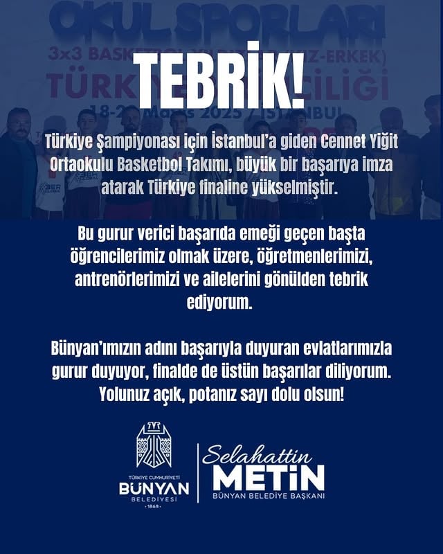 Cennet Yiğit Ortaokulu Basketbol Takımı Türkiye Finaline Yükseldi