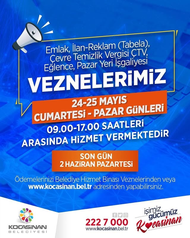 Kocasinan Belediyesi Vergi Borçları İçin Vezneler Açık