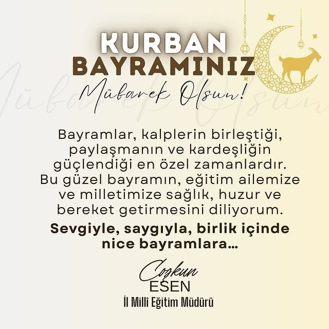 Kayseri Milli Eğitim Müdürlüğü'nden Kurban Bayramı Mesajı
