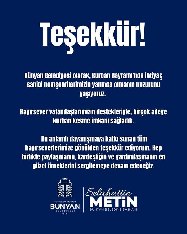 Bünyan Belediyesi Kurban Bayramı'nda İhtiyaç Sahiplerine Destek Oldu