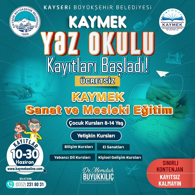 Kayseri KAYMEK Yaz Okulu Kayıtları Başladı