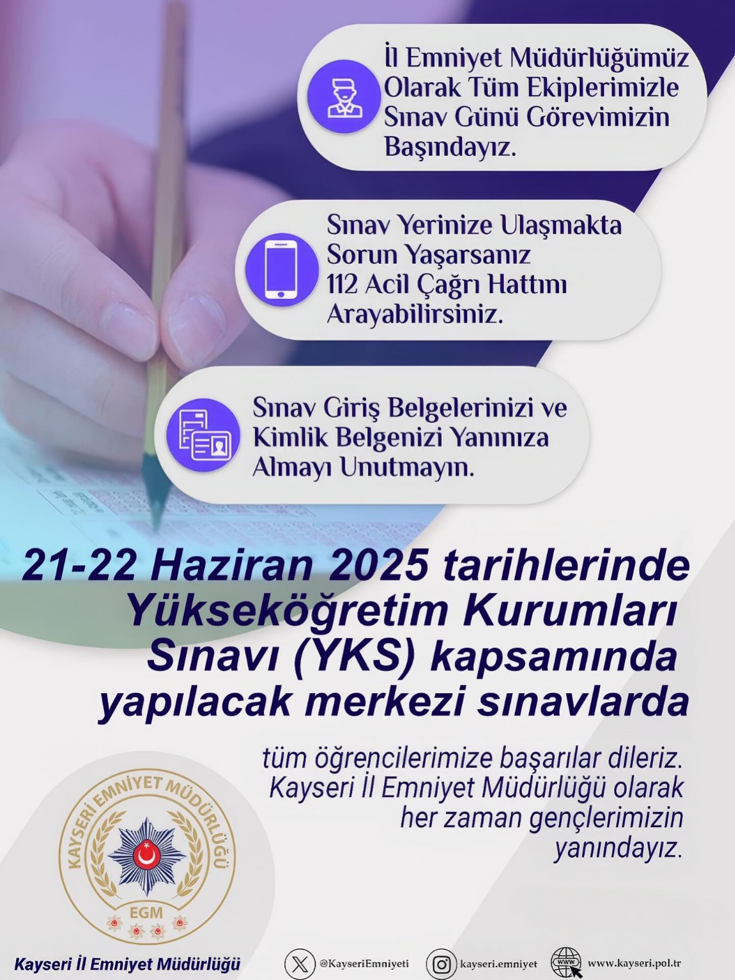 Kayseri Emniyet Müdürlüğü YKS Sınavları İçin Hazırlıklı