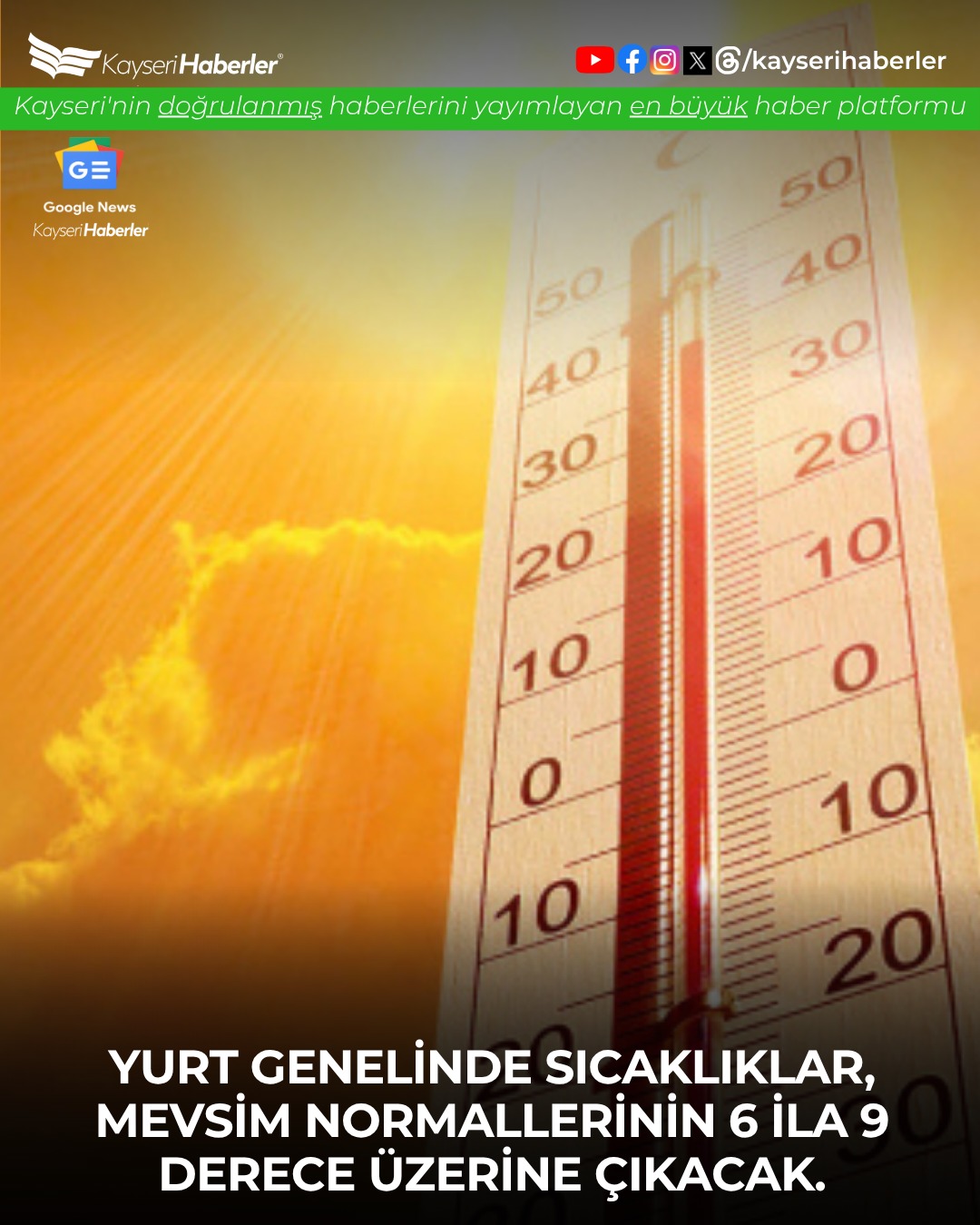 Kayseri'de Sıcaklıklar Mevsim Normallerinin Üzerine Çıkacak