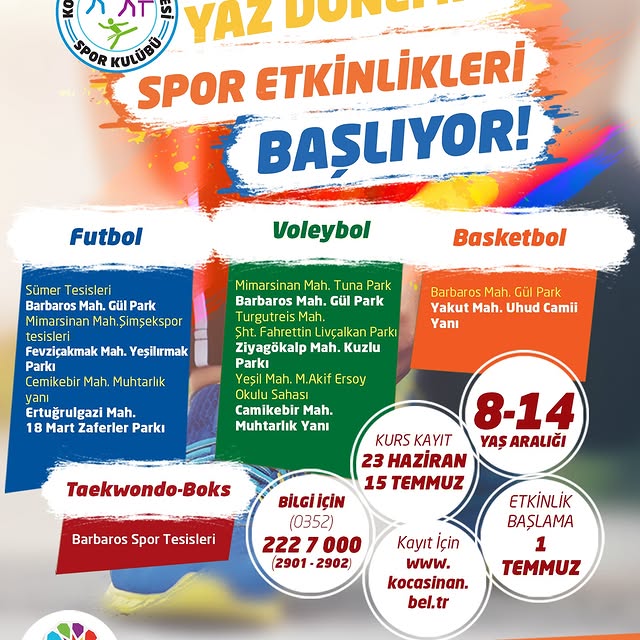 Kocasinan Belediyesi Yaz Spor Etkinlikleri Başlıyor