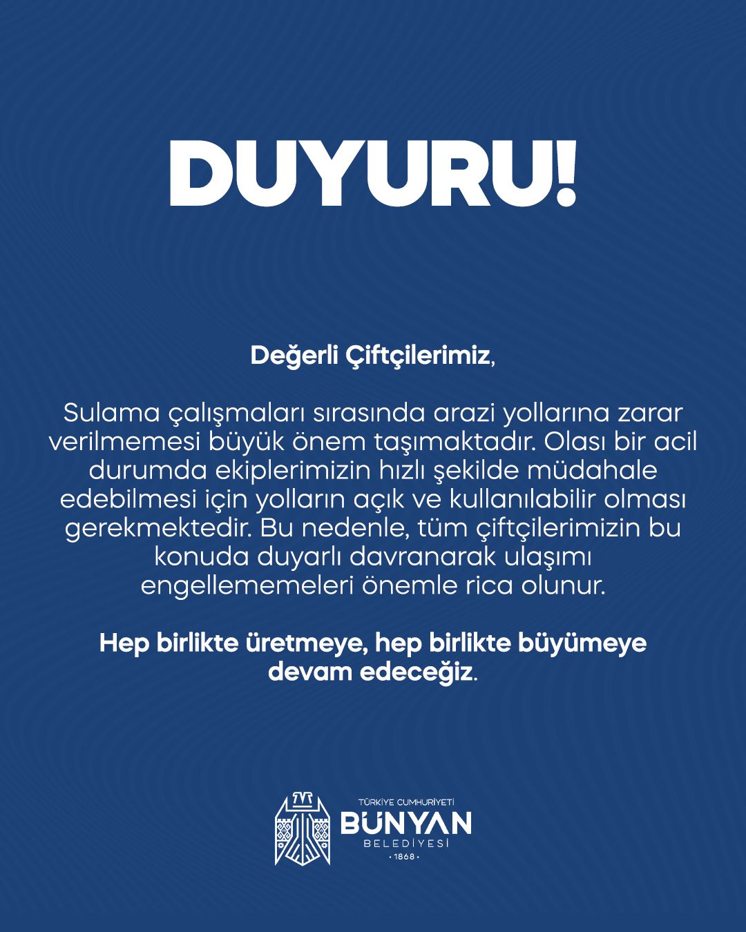 Bünyan Belediyesi Çiftçilere Sulama Yollarının Önemi Hakkında Uyarılarda Bulundu