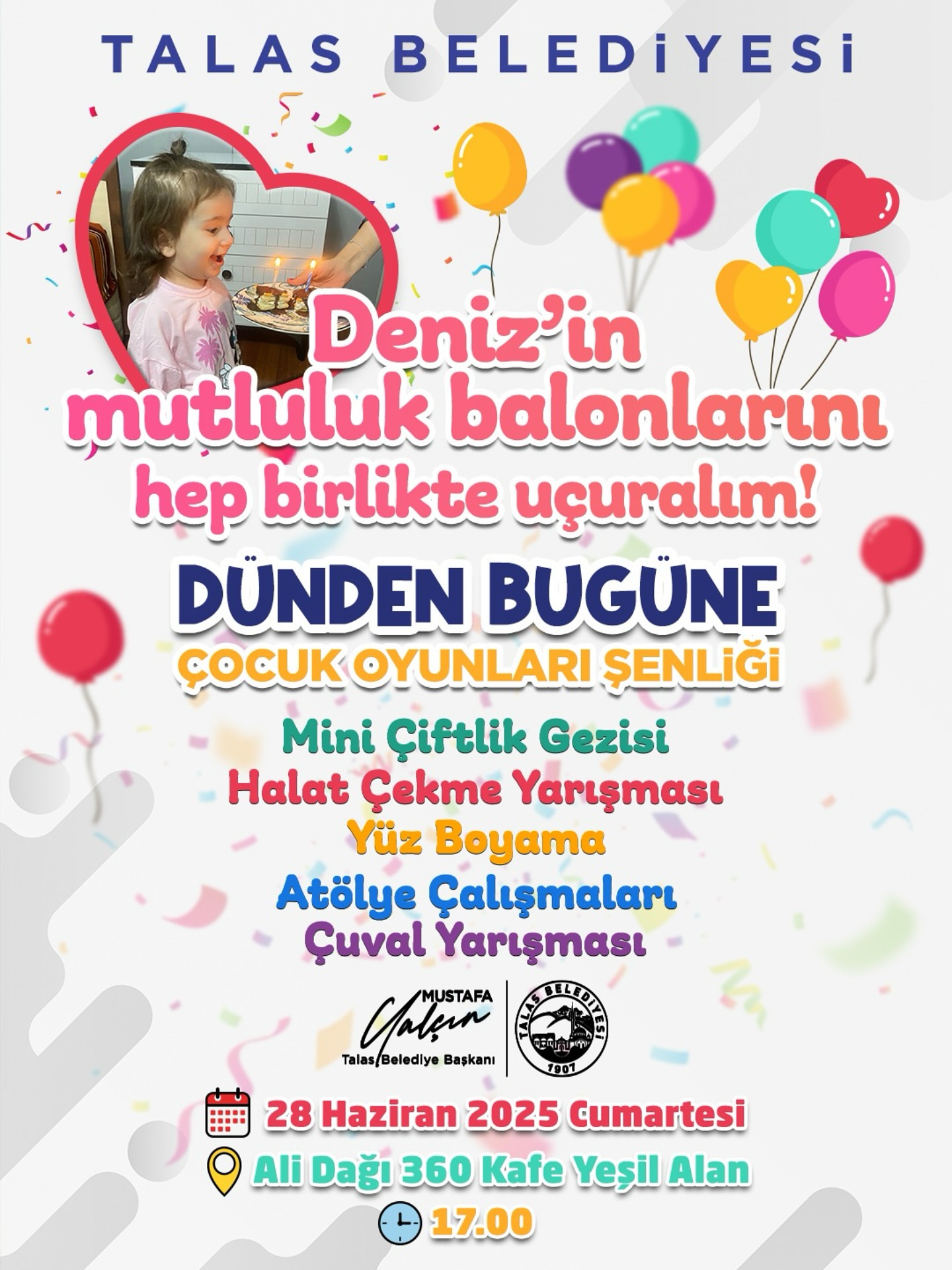 Talas Belediyesi'nden Kanseri Yenen Deniz Akçakoyunlu İçin Mutluluk Balonları Etkinliği