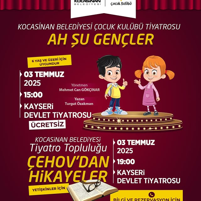 Kocasinan'da Tiyatro Şöleni: Çocuklar ve Yetişkinler İçin Ücretsiz Gösteriler