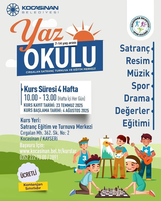 Kocasinan Belediyesi Yaz Okulu Kayıtları Devam Ediyor