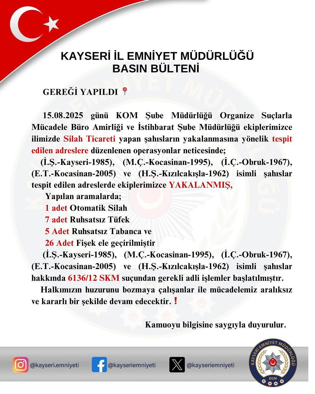 Kayseri'de Emniyet Müdürlüğü'nde Görev Değişimi