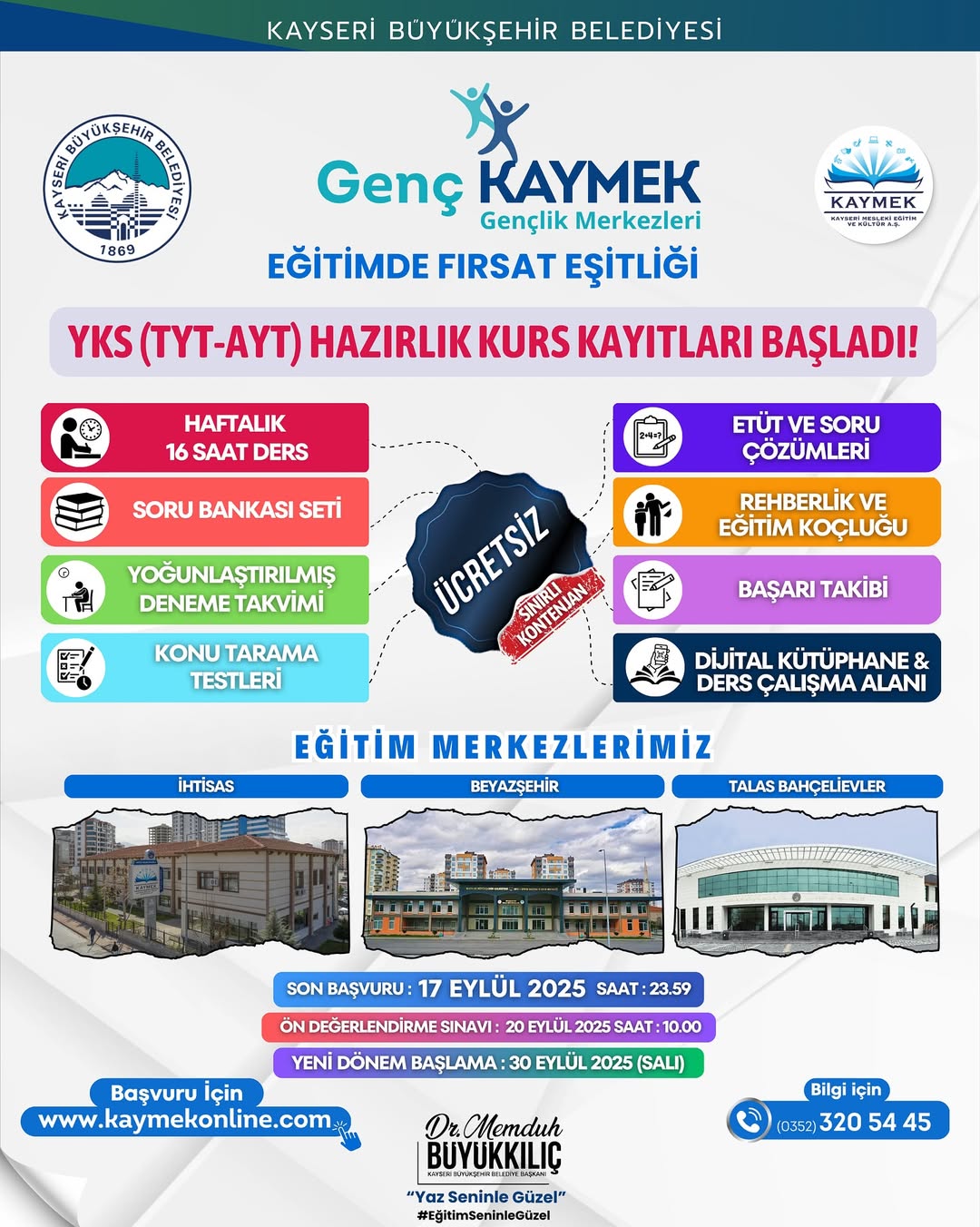 KAYMEK'ten Üniversite Adaylarına Ücretsiz YKS Hazırlık Kursları