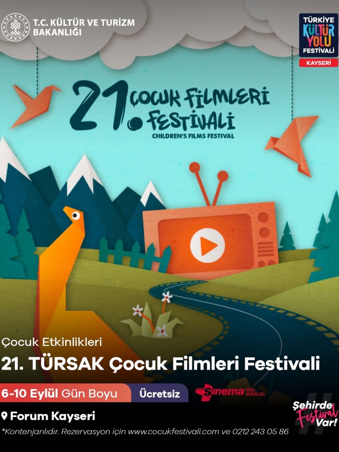 Kayseri'de Çocuk Filmleri Festivali: 6-10 Eylül Tarihleri Arasında Kültür Yolu Festivali Coşkusu