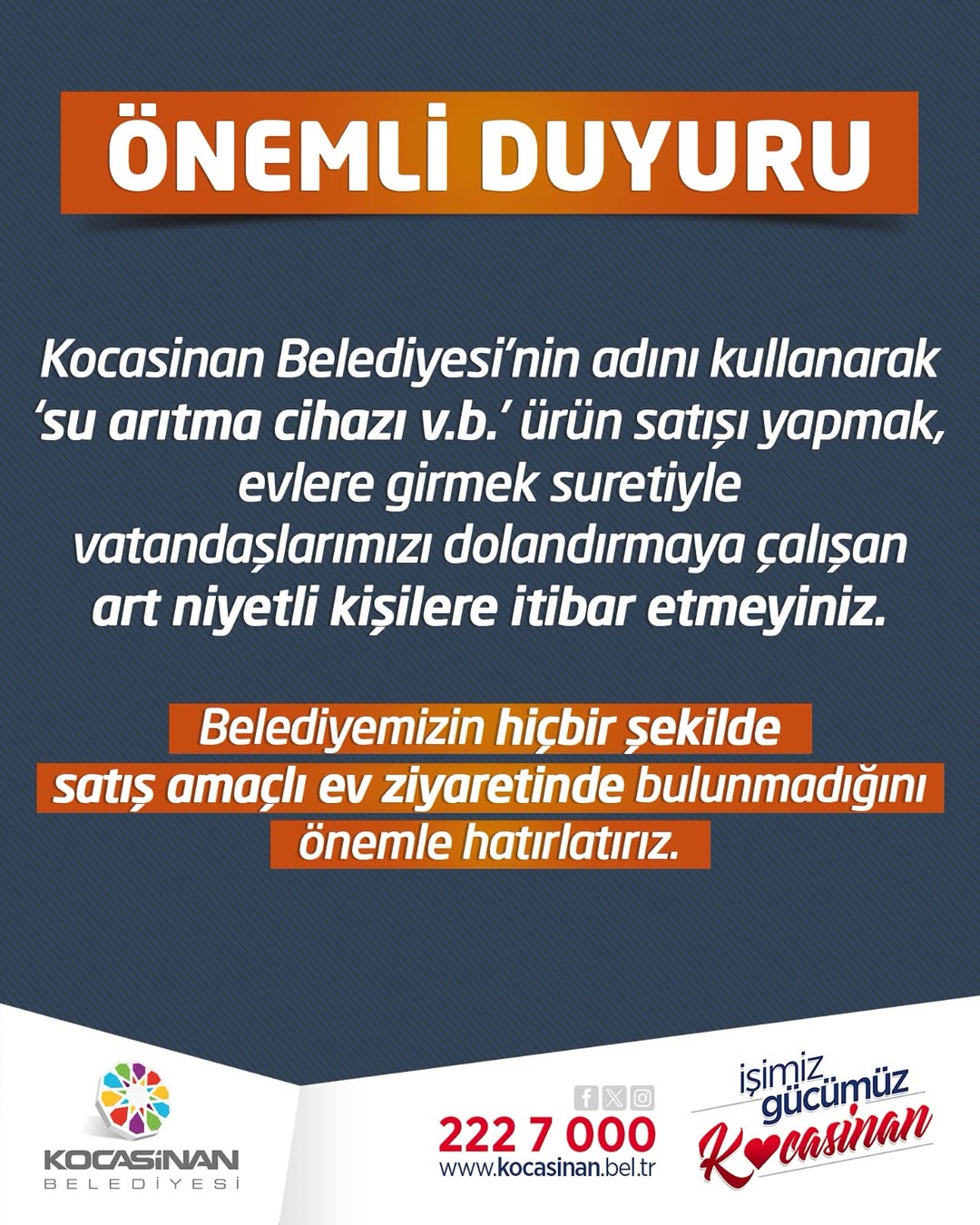 Kocasinan Belediyesi Uyarısı: Su Arıtma Cihazı Satışı Bahanesiyle Vatandaşları Dolandırıyorlar!