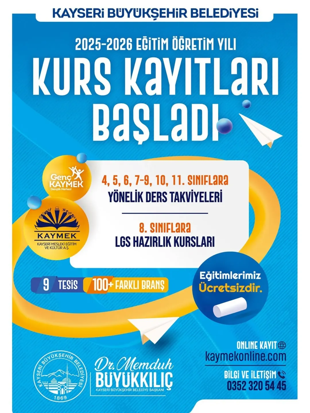 Kayseri Büyükşehir Belediyesi'nden Genç KAYMEK Kurs Kayıtları Başladı