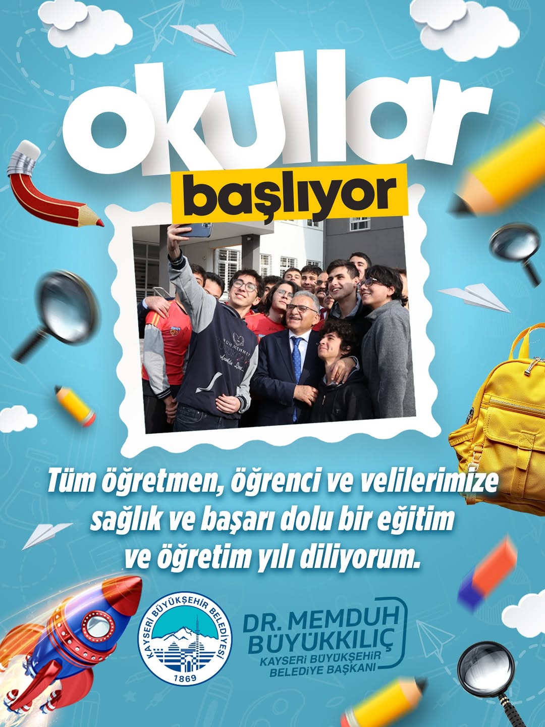 Kayseri Büyükşehir Belediyesi'nden Öğrencilere Yeni Eğitim-Öğretim Yılı Mesajı