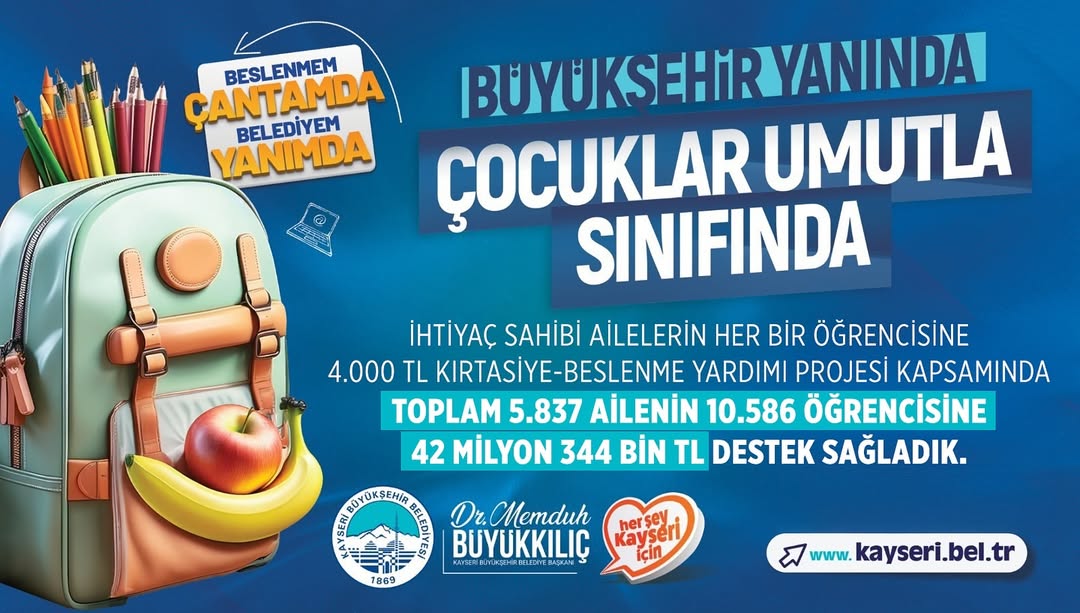 Kayseri Büyükşehir Belediyesi'nden Öğrencilere Destek: 4 Milyon 344 Bin TL'lik Yardım