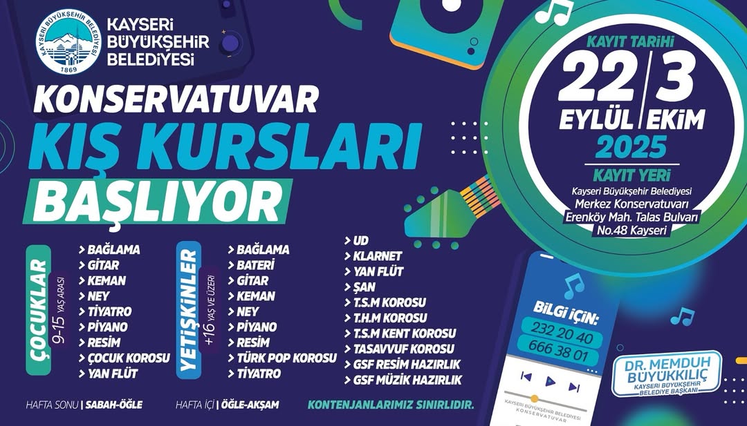 Kayseri Büyükşehir Belediyesi Konservatuvar Kış Kursları Kayıtları Başladı