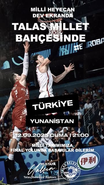 Talas'ta Milli Heyecan: Türkiye-Yunanistan Maçı Dev Ekranda Yayınlanacak