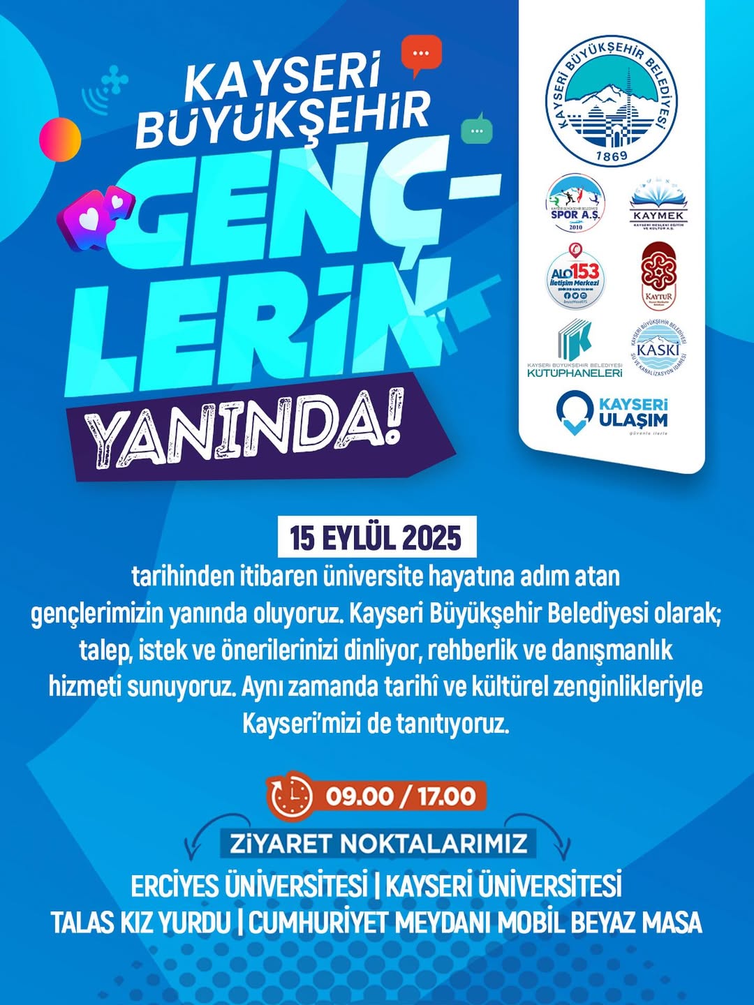 Kayseri Belediyesi Öğrencilere Destek Hizmetleri Sunuyor