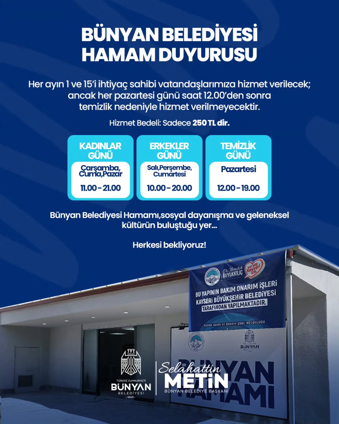 Bünyan Belediyesi Hamamı Hizmete Açıldı: Vatandaşlara Düşük Ücretle Temizlik İmkanı