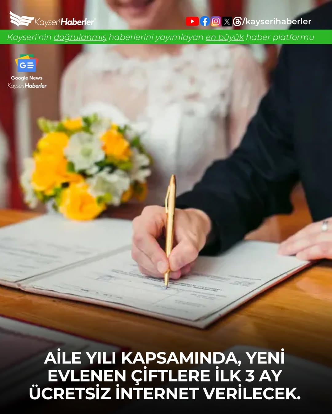 Kayseri'de Yeni Evlenen Çiftlere Ücretsiz İnternet Müjdesi