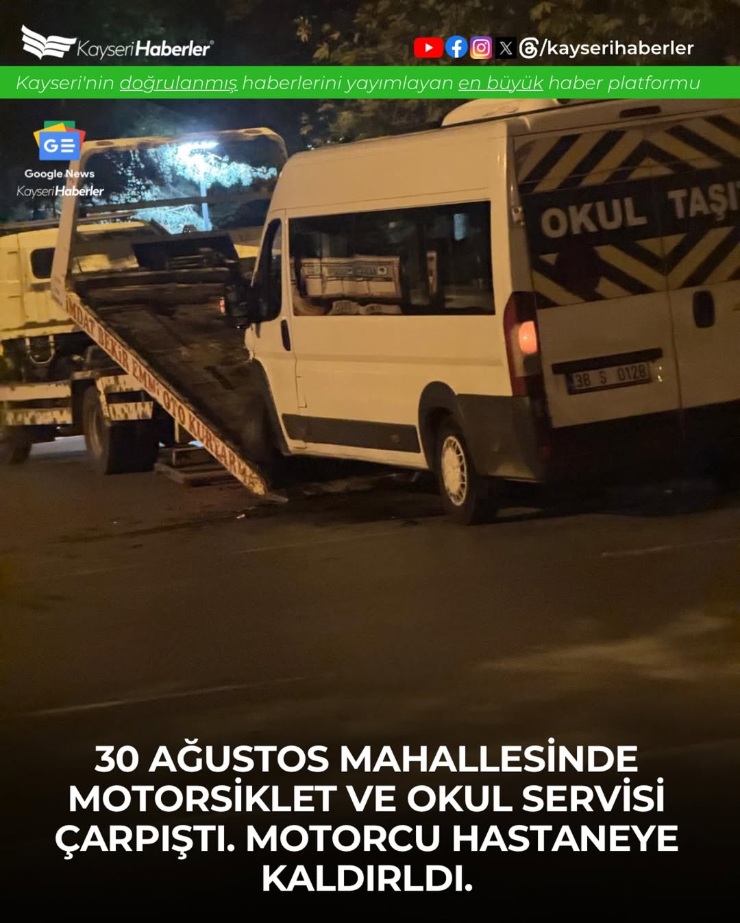 Kayseri'de Motorsiklet ve Okul Servisi Çarpıştı: 1 Yaralı