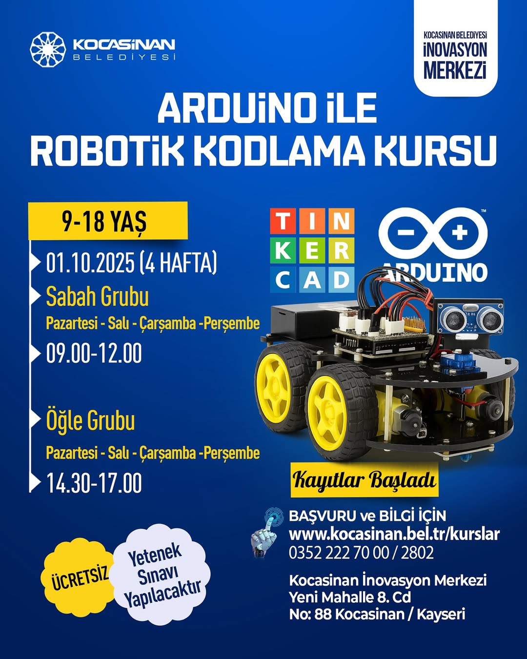 Kocasinan Belediyesi'nden Gençlere Yönelik Ücretsiz Arduino ve Robotik Kodlama Kursu