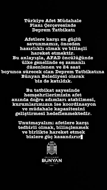 Bünyan Belediyesi Türkiye Afet Müdahale Planı Çerçevesinde Deprem Tatbikatı Gerçekleştirdi